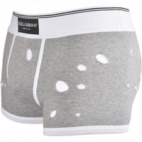 Dolce & Gabbana-Made In Italy Label Distressed-Look Boxer Trunk, Grey/white-UNDERU