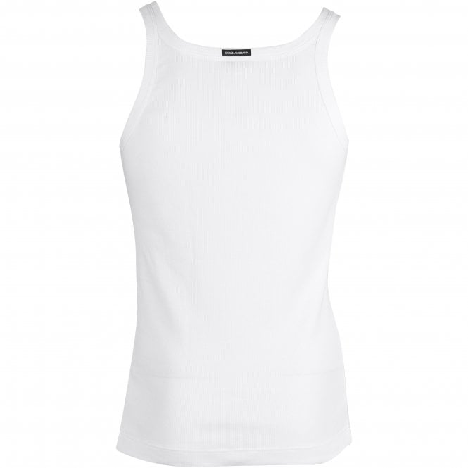 Dolce & Gabbana-Re-Edition Label Ribbed Tank Top Vest, White-UNDERU