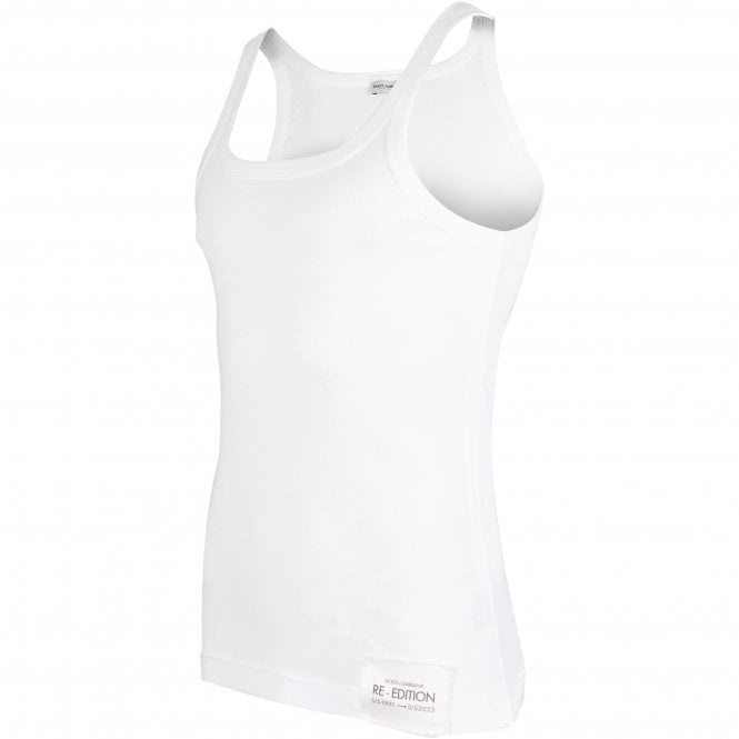 Dolce & Gabbana-Re-Edition Label Ribbed Tank Top Vest, White-UNDERU