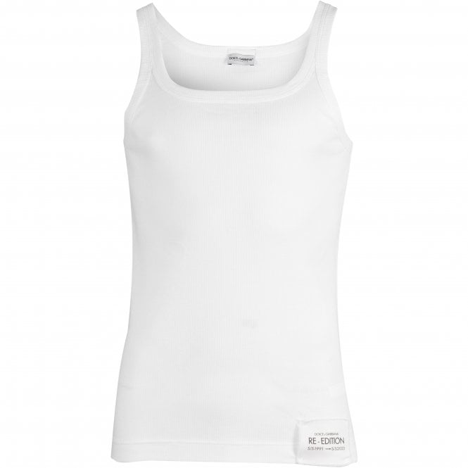 Dolce & Gabbana-Re-Edition Label Ribbed Tank Top Vest, White-UNDERU