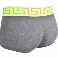 Versace-Iconic Greca Low-Rise Boxer Trunk, Grey and Neon Yellow-UNDERU