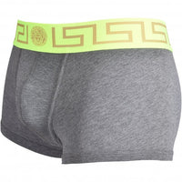 Versace-Iconic Greca Low-Rise Boxer Trunk, Grey and Neon Yellow-UNDERU