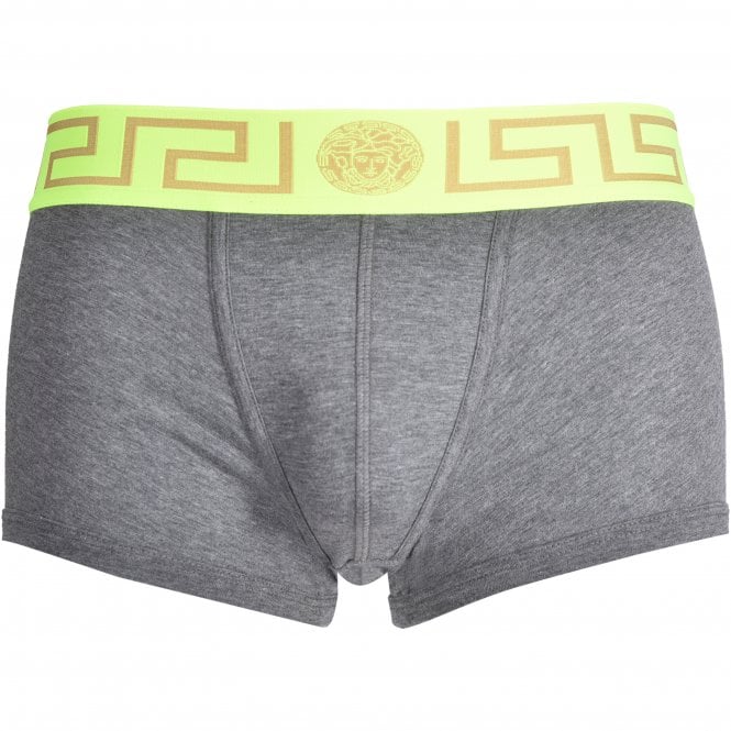 Versace-Iconic Greca Low-Rise Boxer Trunk, Grey and Neon Yellow-UNDERU