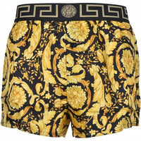 Versace-Iconic Barocco Button-Front Silk Boxer Short, Gold/black-UNDERU