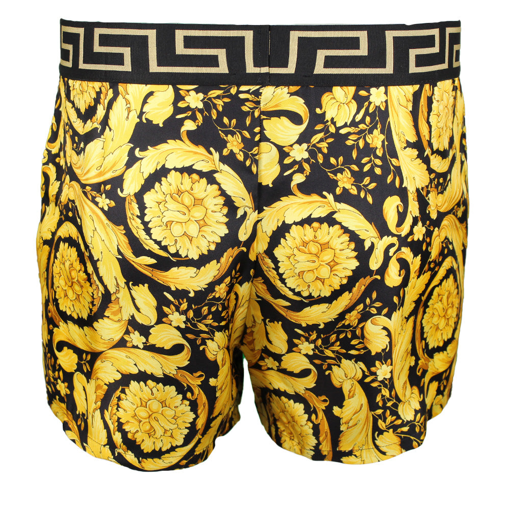 Iconic Barocco Button-Front Silk Boxer Short, Gold/black