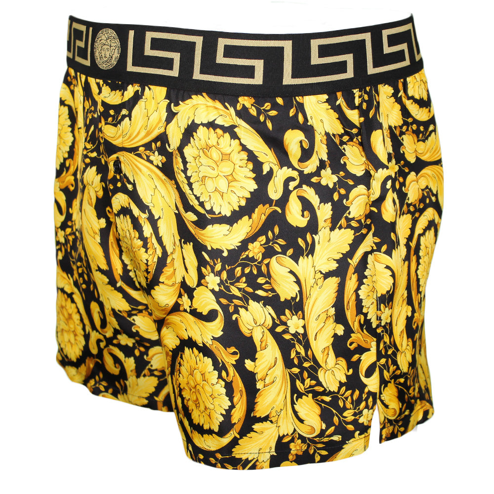 Iconic Barocco Button-Front Silk Boxer Short, Gold/black