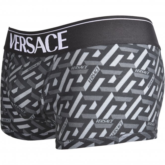 Versace-Optical Monogram Logo Print Boxer Trunk, Black/grey-UNDERU