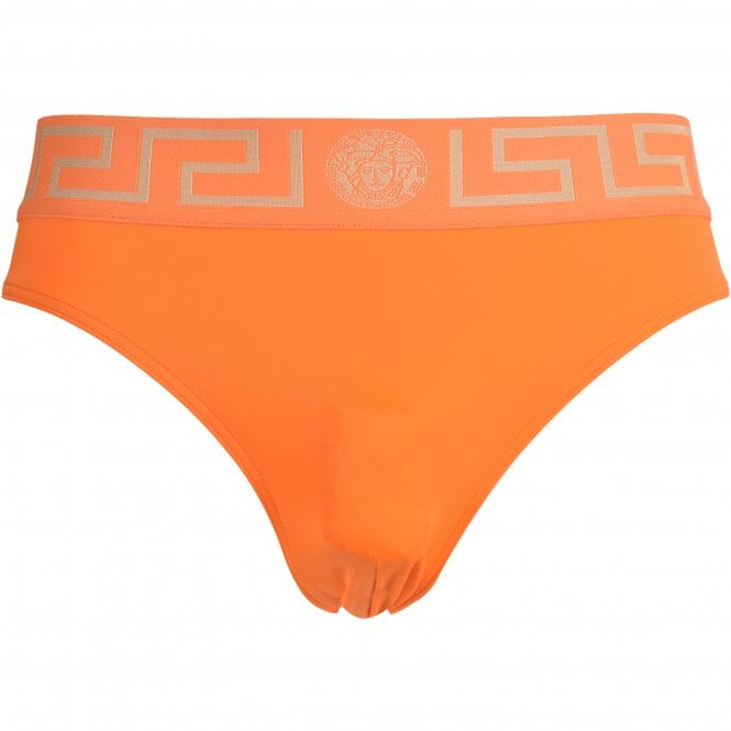 Versace-Iconic Greca Luxe Swim Briefs, Orange/gold-UNDERU