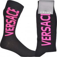 Versace-Script Logo Sports Socks, Black/pink-UNDERU