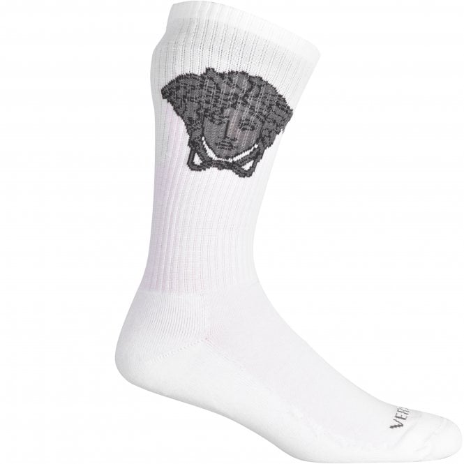 Versace-Medusa Jacquard Logo Sports Socks, White/black-UNDERU