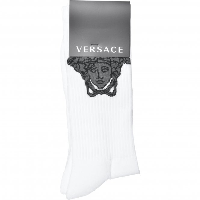 Versace-Medusa Jacquard Logo Sports Socks, White/black-UNDERU