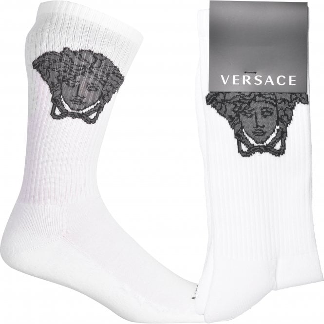 Versace-Medusa Jacquard Logo Sports Socks, White/black-UNDERU