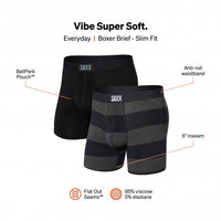 SAXX-2-Pack Vibe Graphite Rugby Boxer Briefs, Grey/Black-UNDERU