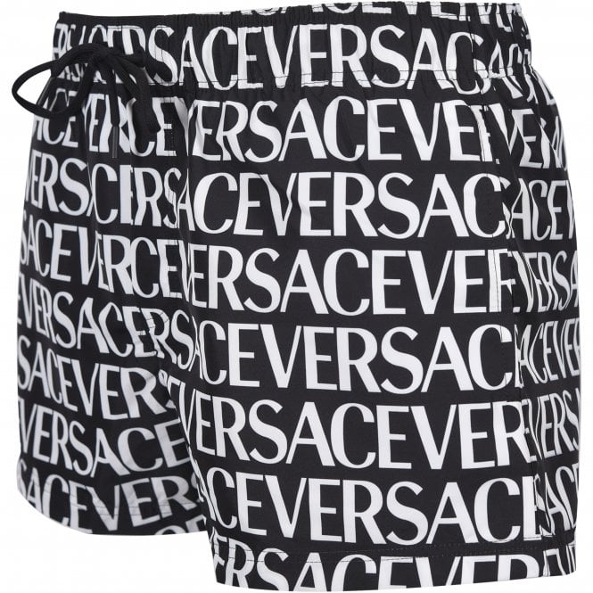 Versace-Repeat Logo Print Luxe Swim Shorts, Black/white-UNDERU