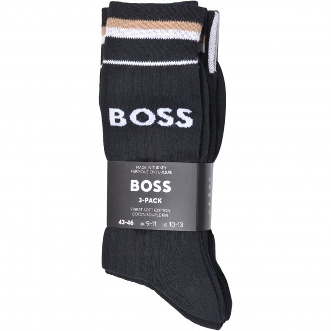 BOSS-3-Pack Combed Cotton Iconic Sports Socks, Black-UNDERU