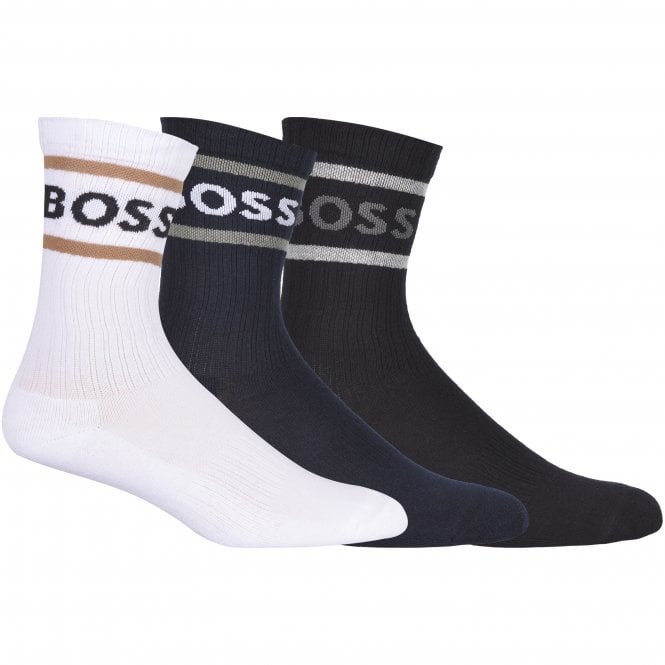 BOSS-3-Pack Combed Cotton Heritage Sports Socks, Black/Navy/White-UNDERU