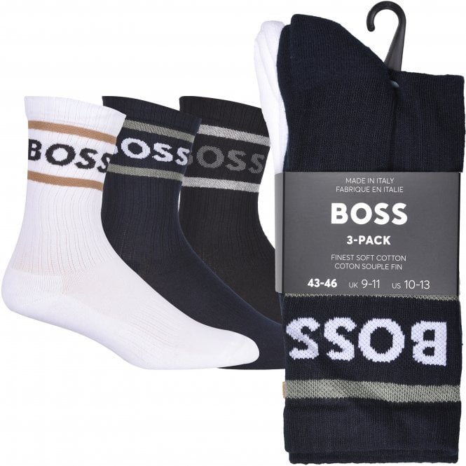 BOSS-3-Pack Combed Cotton Heritage Sports Socks, Black/Navy/White-UNDERU