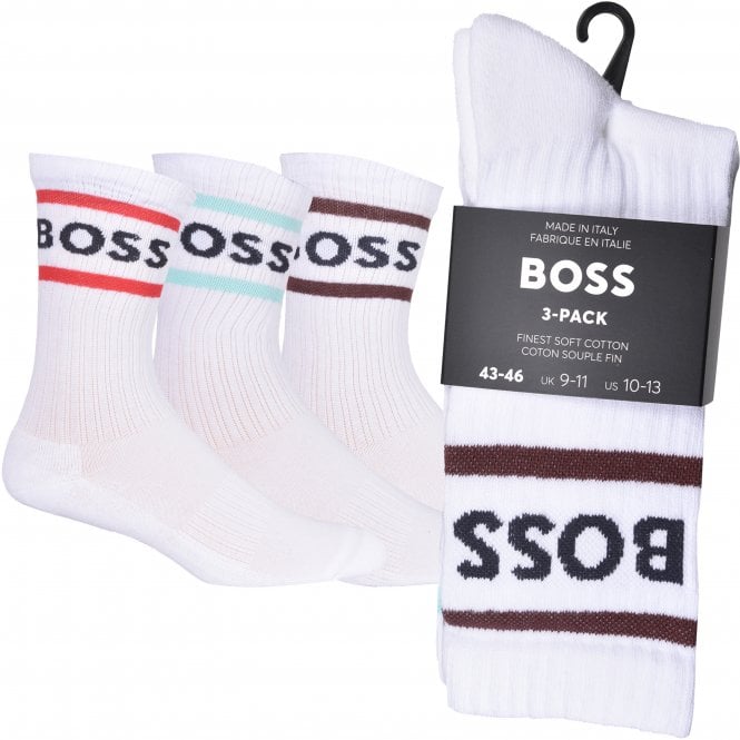 BOSS-3-Pack Combed Cotton Heritage Sports Socks, White-UNDERU