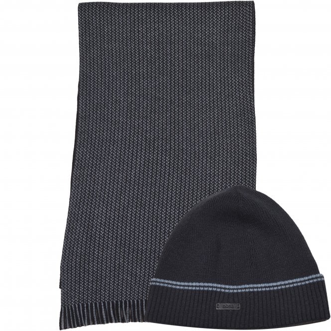 BOSS-Premium Beanie Hat & Scarf Gift Set, Dark Blue-UNDERU