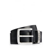 BOSS-Jen-loop Debossed Logo Leather Belt, Black-UNDERU