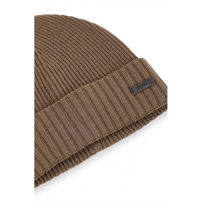 BOSS-Fati-L Ribbed Virgin Wool Beanie Hat, Medium Beige-UNDERU