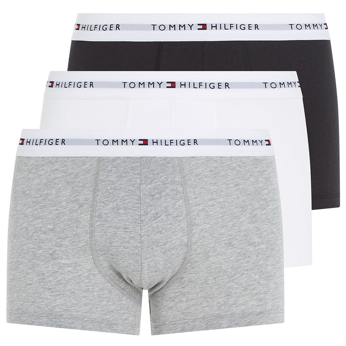 Tommy Hilfiger-3-Pack Signature Cotton Boxer Trunks, Black/Grey/White-UNDERU