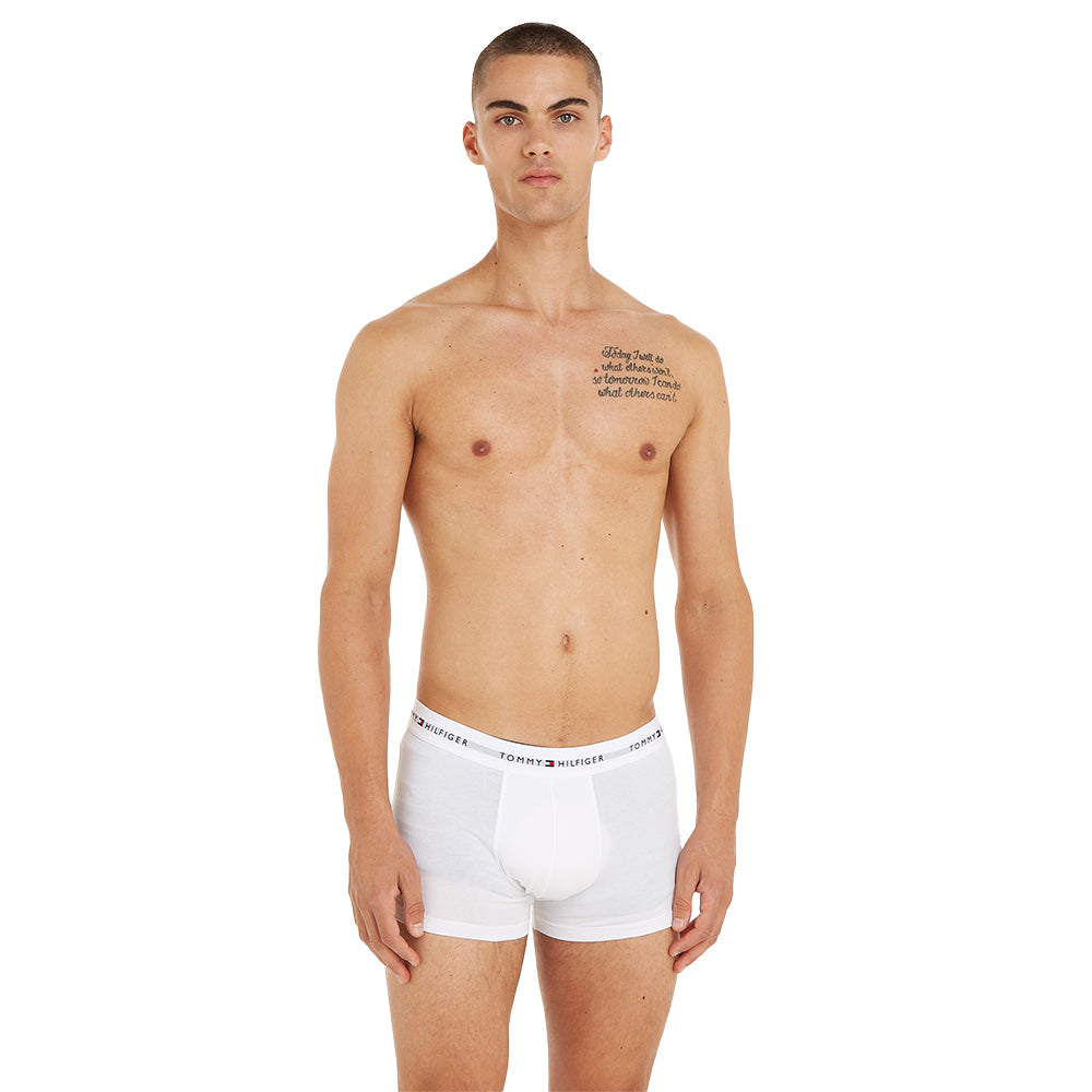 Tommy Hilfiger-3-Pack Signature Cotton Boxer Trunks, Black/Grey/White-UNDERU