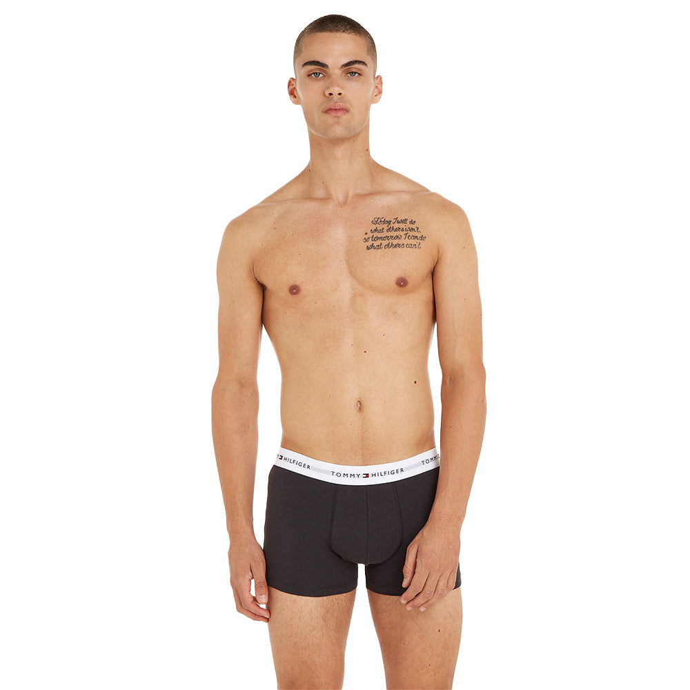 Tommy Hilfiger-3-Pack Signature Cotton Boxer Trunks, Black/Grey/White-UNDERU