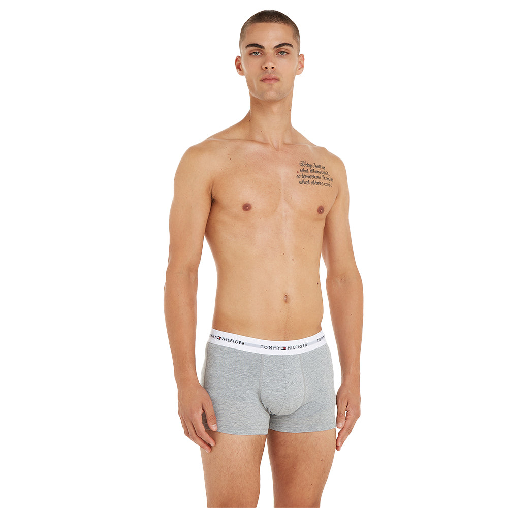 Tommy Hilfiger-3-Pack Signature Cotton Boxer Trunks, Black/Grey/White-UNDERU