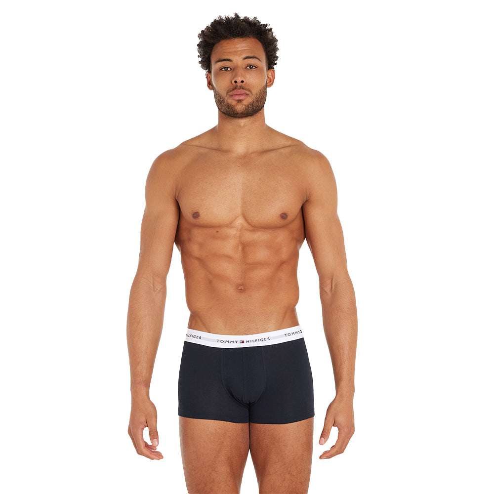 Tommy Hilfiger-3-Pack Signature Essential Logo Boxer Trunks, Navy-UNDERU