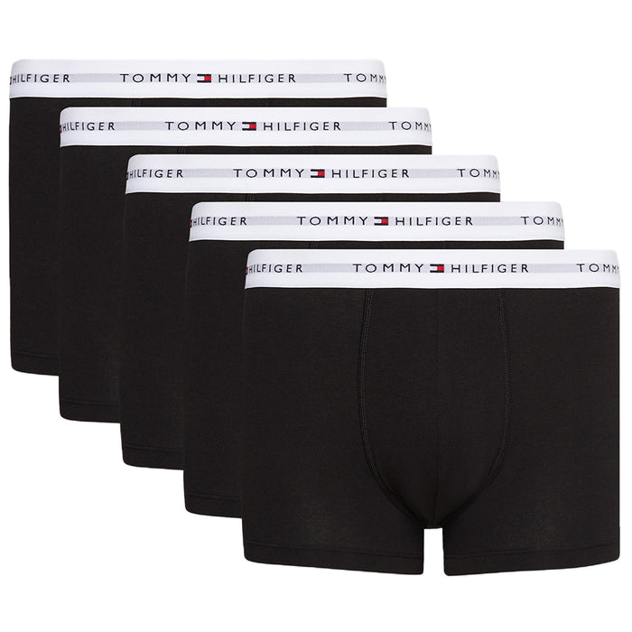 Tommy Hilfiger-5-Pack Signature Cotton Boxer Trunks, Black-UNDERU