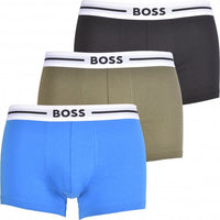 BOSS-3-Pack Bold Coloured Boxer Trunks, Blue/Khaki/Black-UNDERU