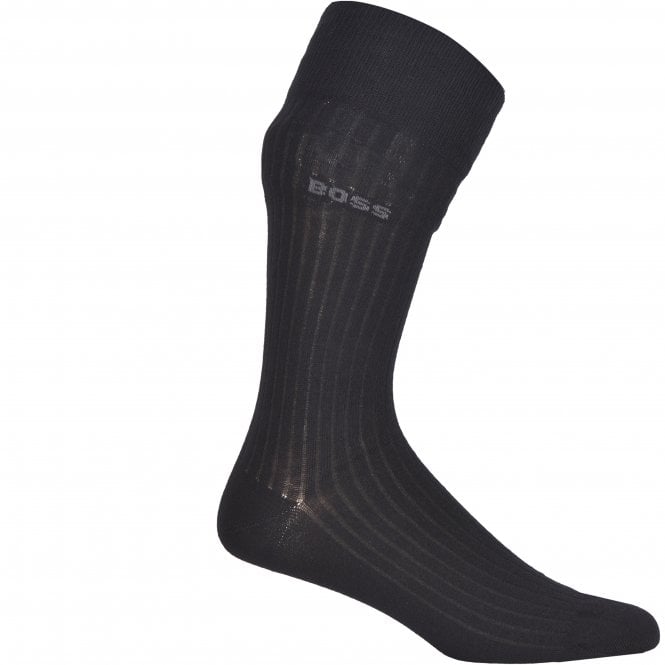 BOSS-3-Pack Combed Cotton Fine Ribbed Business Socks, Black-UNDERU