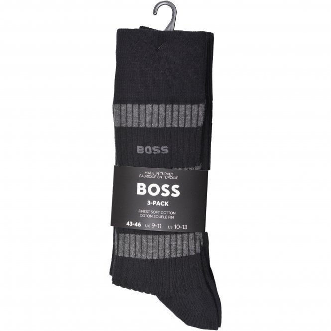 BOSS-3-Pack Combed Cotton Fine Ribbed Business Socks, Black-UNDERU