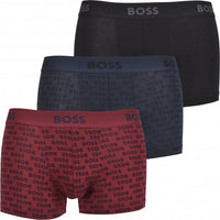 BOSS-3-Pack Logo Print Boxer Trunks Gift Set, Burgundy/Khaki/Navy-UNDERU