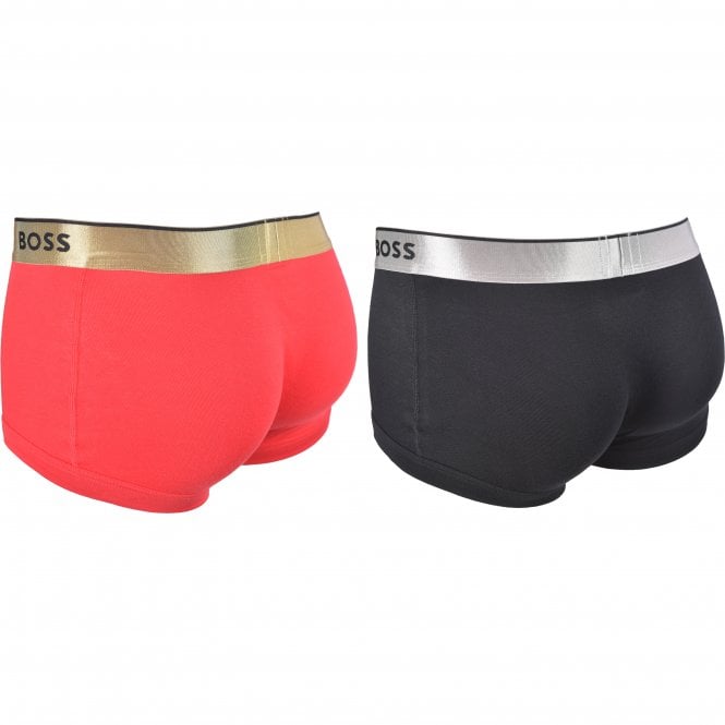 BOSS-2-Pack Gold/Silver Waistband Boxer Trunks Gift Set, Red/Black-UNDERU