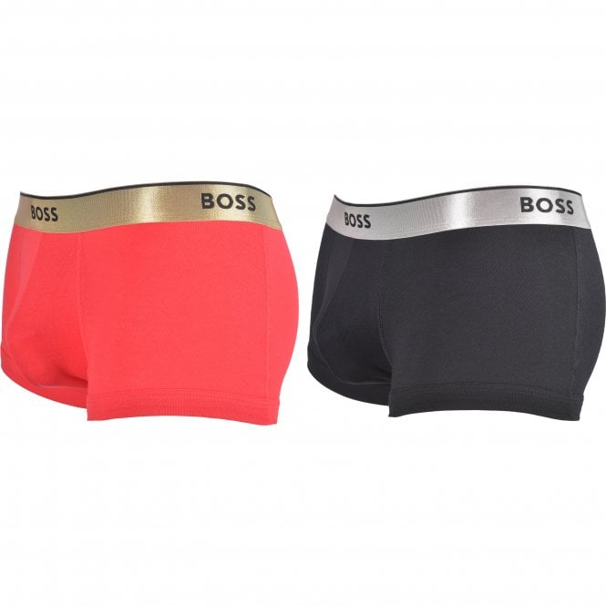 BOSS-2-Pack Gold/Silver Waistband Boxer Trunks Gift Set, Red/Black-UNDERU