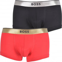 BOSS-2-Pack Gold/Silver Waistband Boxer Trunks Gift Set, Red/Black-UNDERU