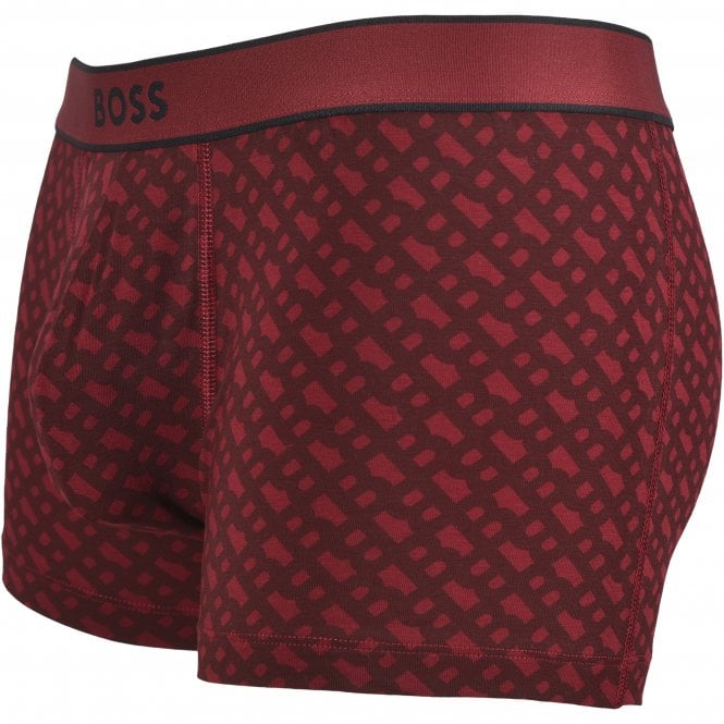 BOSS-B-Grid Print Boxer Trunk, Burgundy-UNDERU