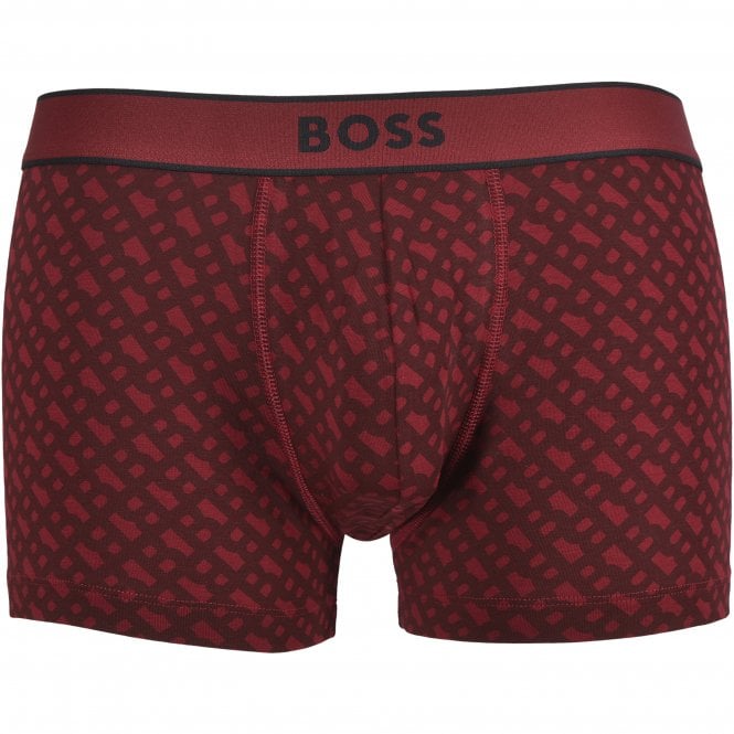 BOSS-B-Grid Print Boxer Trunk, Burgundy-UNDERU