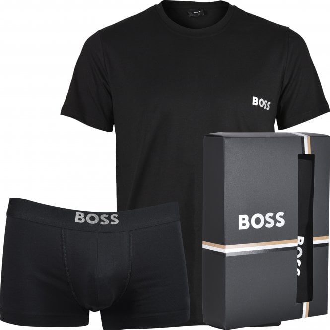 BOSS-Silver Logo T-Shirt & Boxer Trunk Gift Set, Black-UNDERU