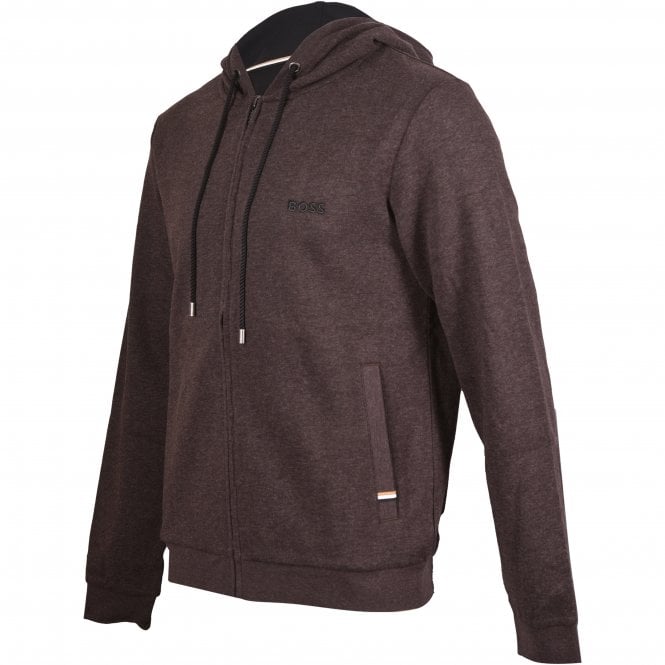 BOSS-Cashmere Zip-Thru Hooded Jacket, Dark Brown-UNDERU