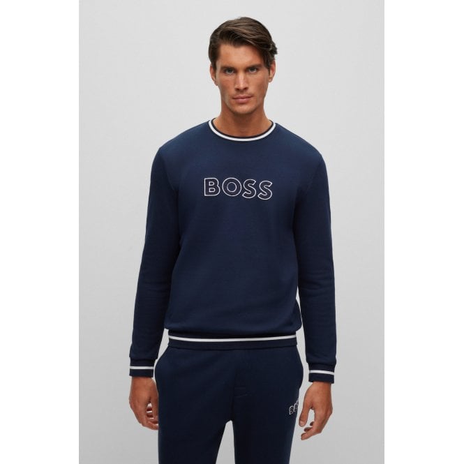 BOSS-Contemporary Loungewear Logo Sweatshirt, Dark Blue Melange-UNDERU