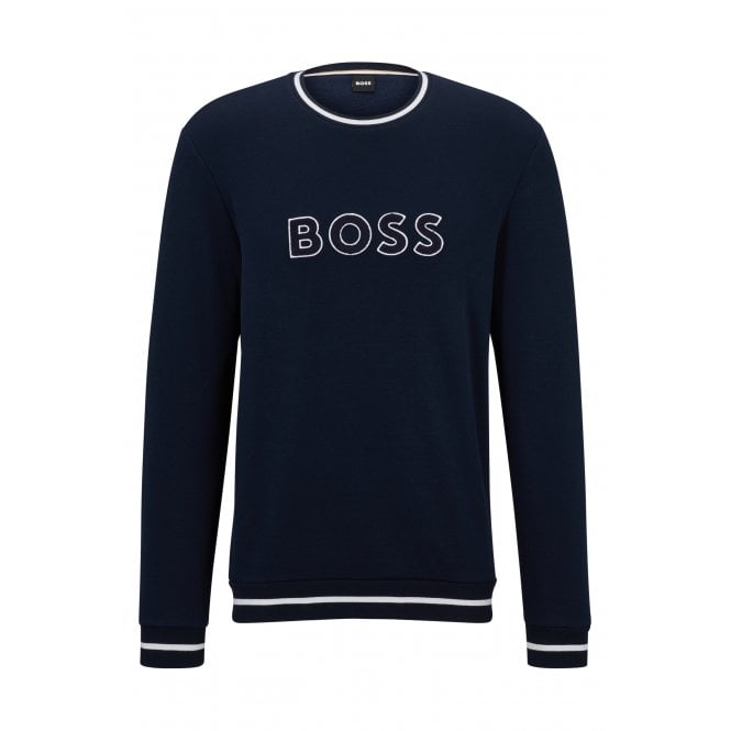 BOSS-Contemporary Loungewear Logo Sweatshirt, Dark Blue Melange-UNDERU