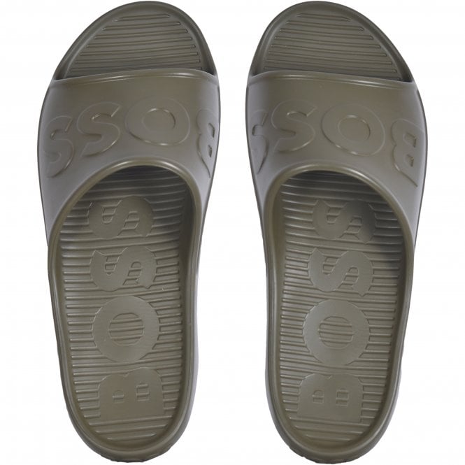 BOSS-Darian Logo Slider Sandals, Khaki-UNDERU