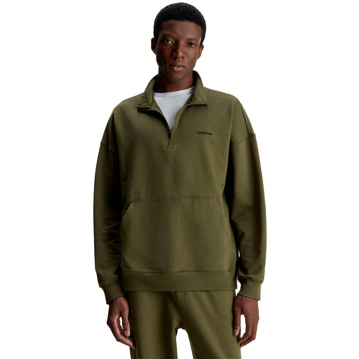 Calvin Klein-Embroidered Logo Qtr-Zip Track Jacket, Dark Olive-UNDERU