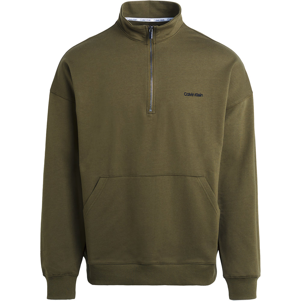 Calvin Klein-Embroidered Logo Qtr-Zip Track Jacket, Dark Olive-UNDERU