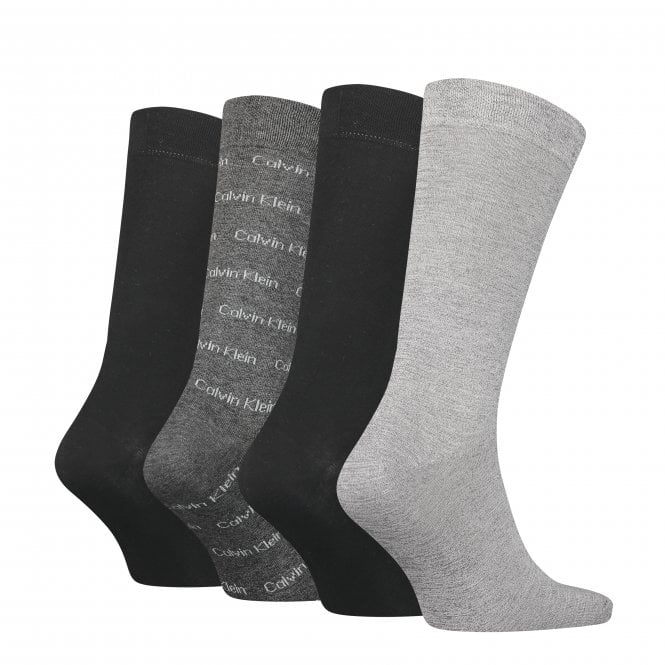 Calvin Klein-4-Pack Allover Logo Socks Gift Box, Black Combo-UNDERU