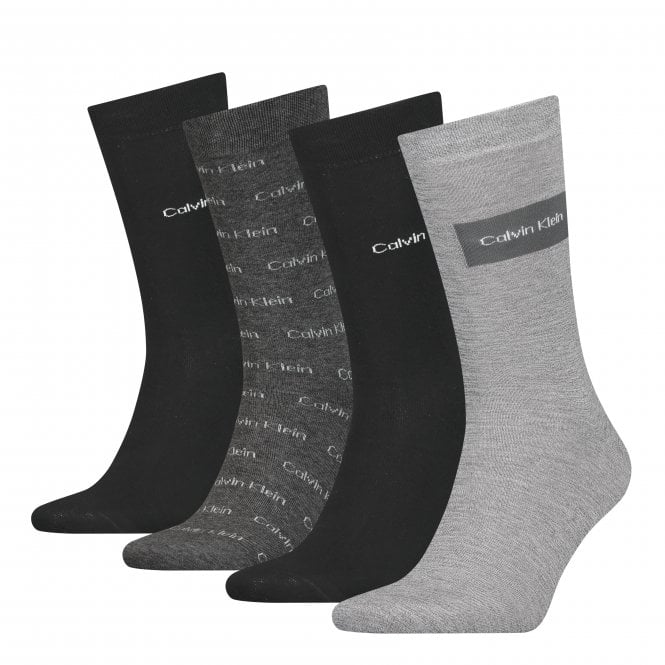 Calvin Klein-4-Pack Allover Logo Socks Gift Box, Black Combo-UNDERU