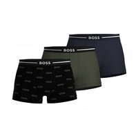 BOSS-3-Pack Bold Logo Print Boxer Trunks, Black/Khaki/Navy-UNDERU